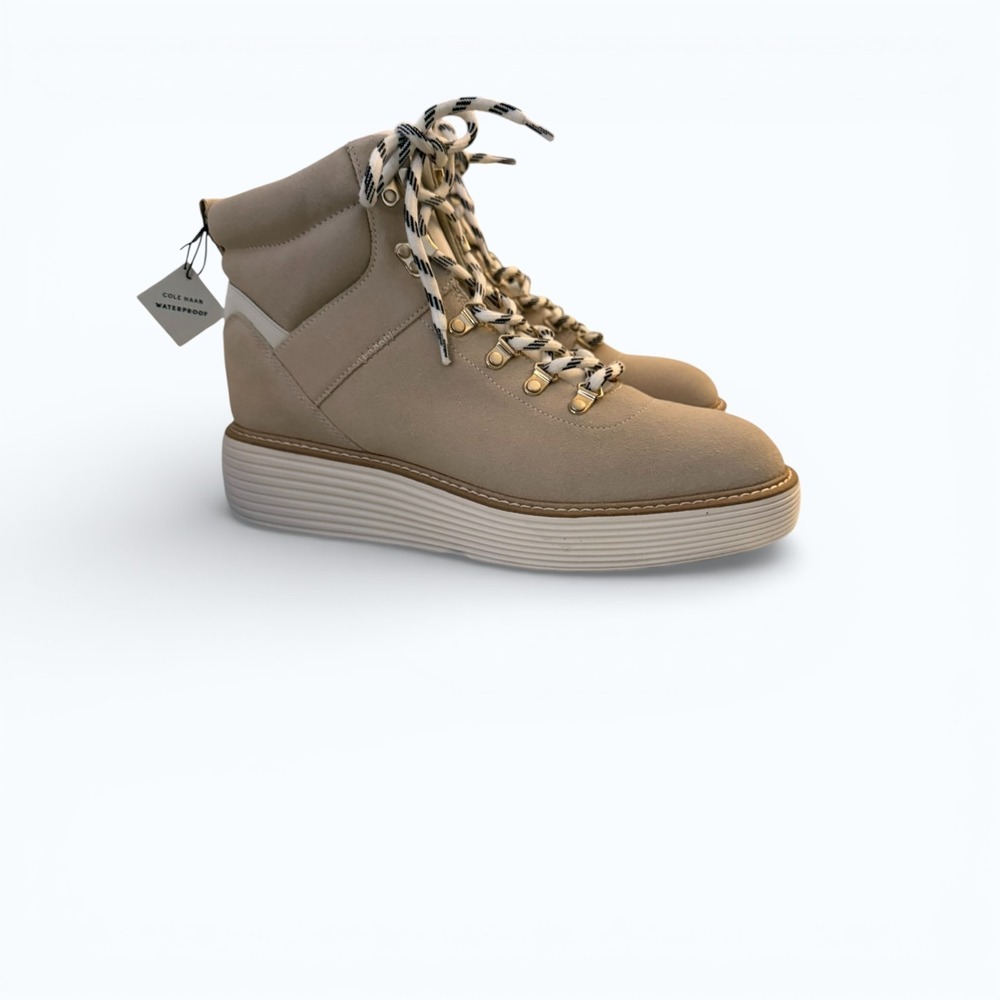 Cole Haan Waterproof Hiker Boots Women's 11M Ivory ZEROGRAND Wedge Boho NWB - Picture 2 of 7